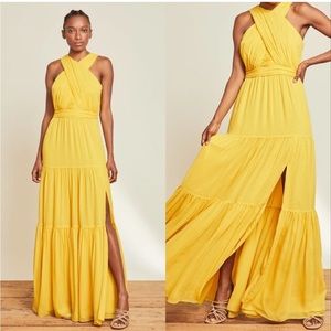 NWT $698 Veronica Beard Florencia Halter Silk Maxi Dress in Canary Yellow 6